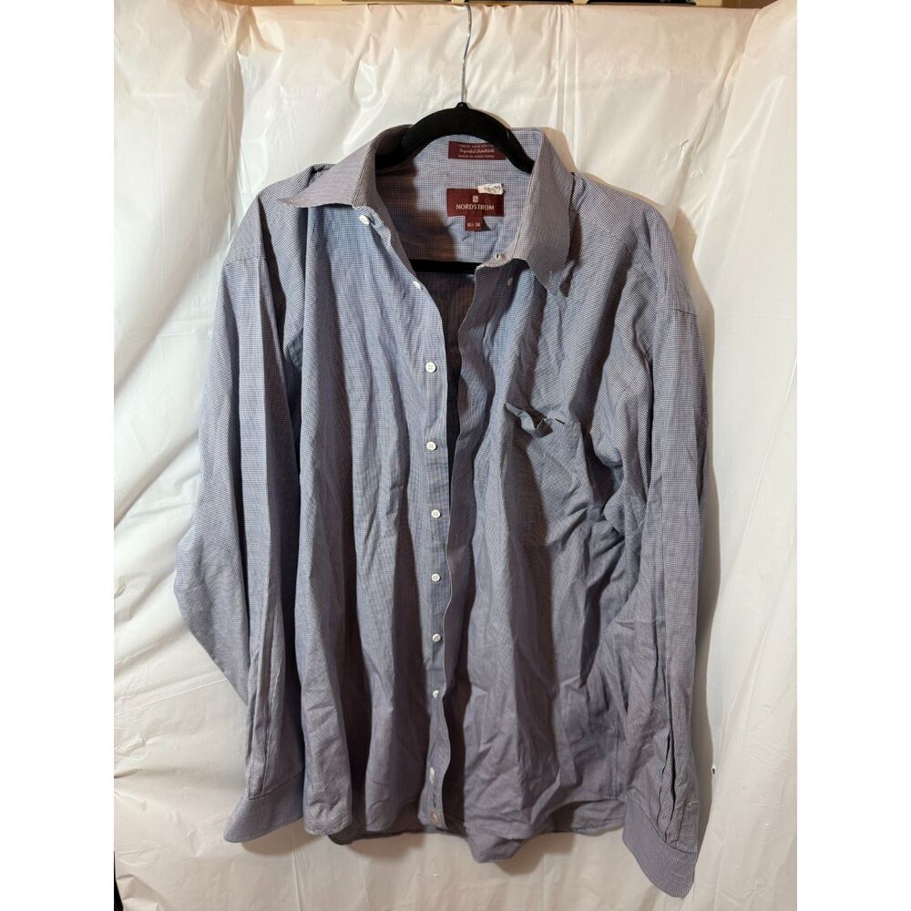 Nordstrom Men’s Dress Shirt 16½ x 36 Blue Micro-Check 100% Cotton